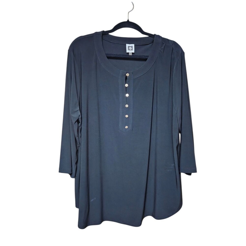 Anne Klein 3/4 Sleeve Button-Placket Tunic Blouse